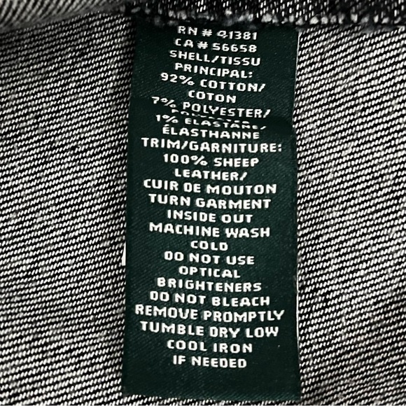 Lauren Ralph Lauren Dark Blue Denim Jacket w/ Brown Leather Trim - Sz L - Picture 6 of 7